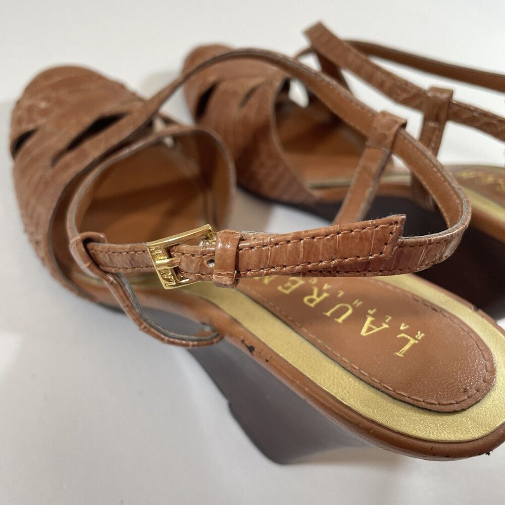 Womens Size 6 Ralph Lauren Brown Slingback Closed Toe Wedge Heel Snakeskin - Picture 16 of 16